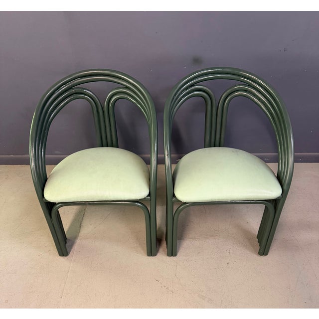 Set of 6 Postmodern Green Bent Rattan Dining Chair in the Style of Axel Enthoven For Sale - Image 13 of 13