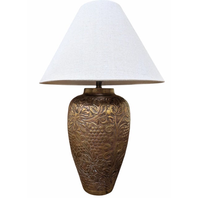 Early 20th Century Brass Repousse Table Lamp For Sale - Image 10 of 10