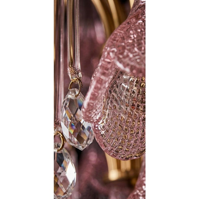 Metal 1960s Exquisite XL 4-Tier Italian Murano Glass Chandelier With Pink Floral Drops For Sale - Image 7 of 7