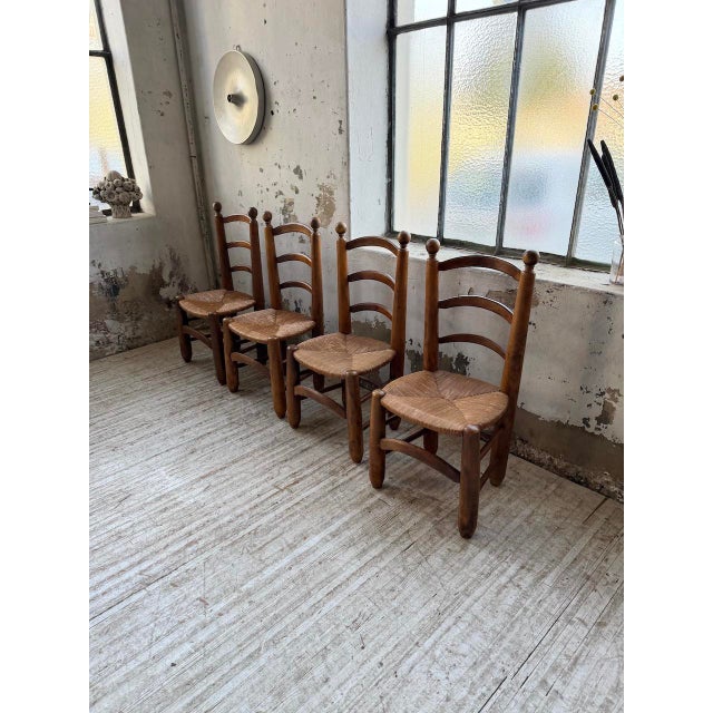 Brown Oak and Straw Chairs by Dudouyt, 1940s, Set of 4 For Sale - Image 8 of 18