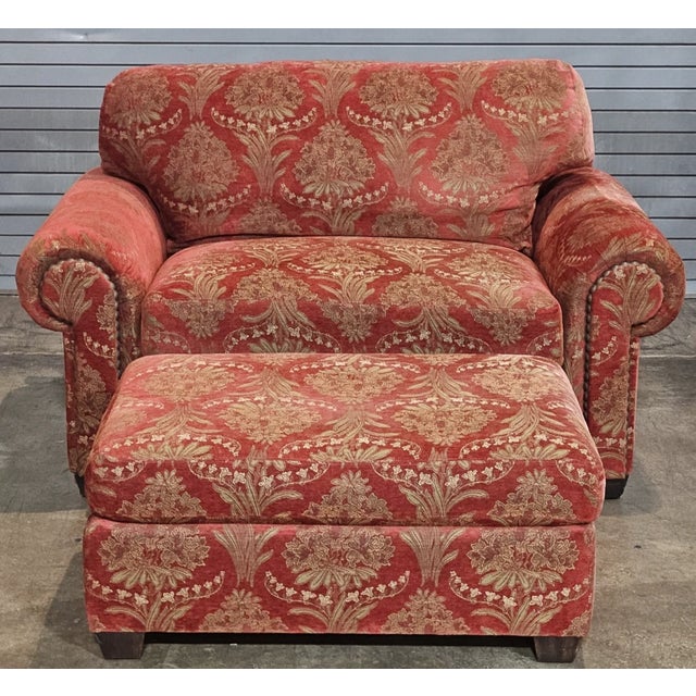 Modern Stickley Large Arm Chair With Matching Ottoman Footstool Made in North Carolina For Sale - Image 3 of 16
