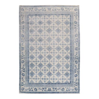 Vintage Zabihi Collection White Blue Color Chinese Rug - 5'6" x 7'10" For Sale