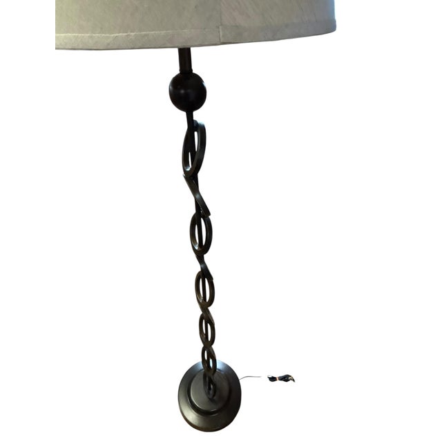 Rustic Hand-Forged Iron Floor Lamp W/ Offset Ring Design For Sale - Image 4 of 6