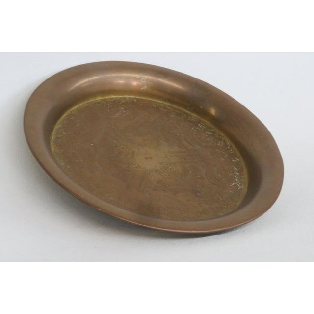 Metal Brass Decorative Small Plate Trinket Tray Dish With Engraved Floral Design 5096b For Sale - Image 7 of 14