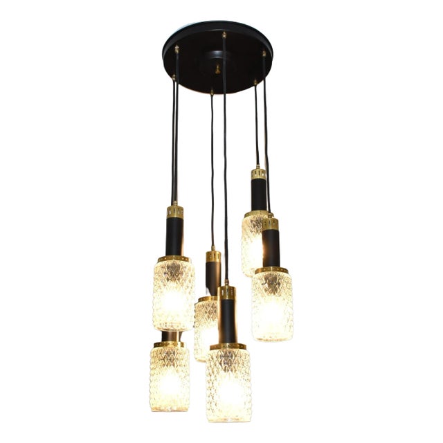 1960's 6 Light Glass Pendant by Stilnovo For Sale