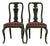 Kindel Furniture Chinoiserie Queen Anne Green Lacquered and Gold Gilt Side Chairs or Dining Chairs, Pair For Sale