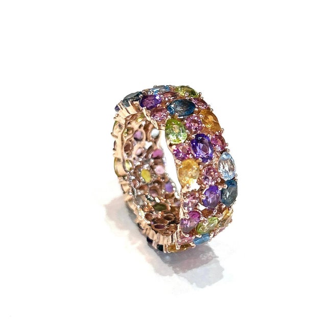 Early 21st Century Bochic "Capri" Multi Color Tourmalines & Amethyst Ring Set In 18K Gold & Silver For Sale - Image 5 of 7