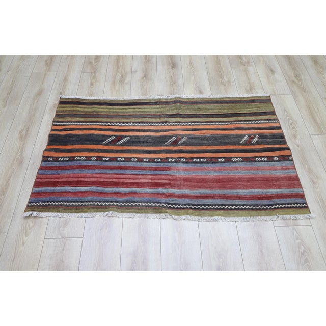 1970s Turkish Nomadic Chinese Striped Kilim For Sale - Image 12 of 13