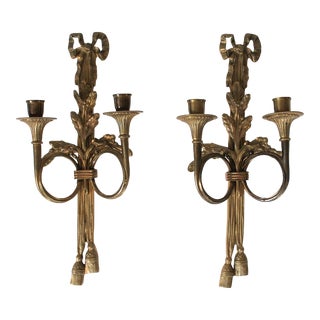 Vintage Brass Candle Wall Sconces Andrea by Sadek - a Pair For Sale