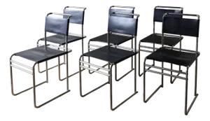 B5/B40 Chairs with Tubular Frame and Black Leather attributed to Marcel Breuer, 1950s, Set of 6