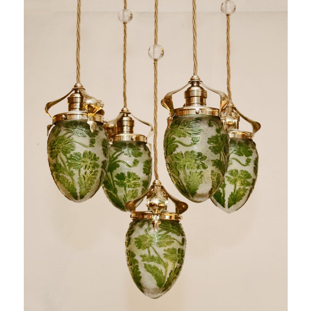 Art Nouveau Brass and Glass Chandelier, 1890s For Sale - Image 10 of 17