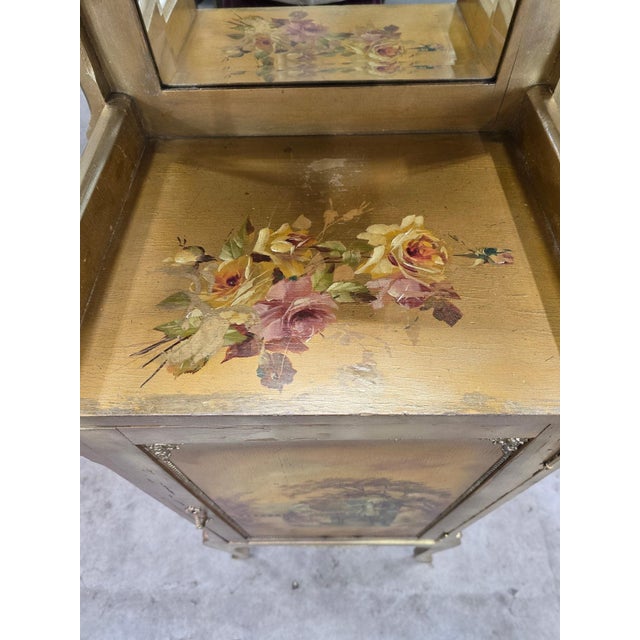 Antique Victorian Hand-Painted Music Cabinet With Brass Gallery and Mirror For Sale - Image 11 of 12