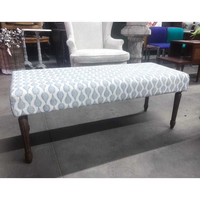 Vintage Lee Industries Mumbai Ink Fabric Upholstered Bench For Sale - Image 11 of 13
