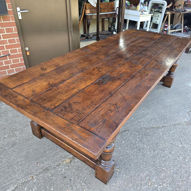 Wood Farmhouse Plank Oak Refrectory Dining Table For Sale - Image 7 of 18