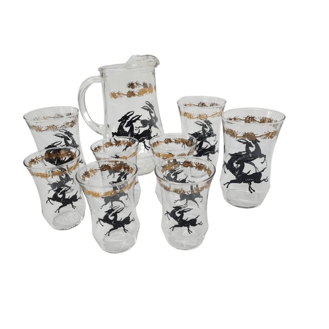 Neo Deco Barware 8 Glasses Pitcher Set Gazelle Supper Club Bar Cart Drinkware For Sale - Image 12 of 15