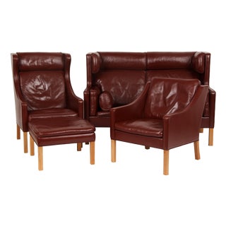 Models 2292, 2207, 2204 and 2202 Living Room Set in Leather by Børge Mogensen for Fredecia Furniture, Denmark, 2006, Set of 4 For Sale