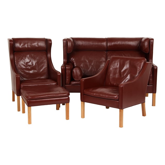 Models 2292, 2207, 2204 and 2202 Living Room Set in Leather by Børge Mogensen for Fredecia Furniture, Denmark, 2006, Set of 4 For Sale