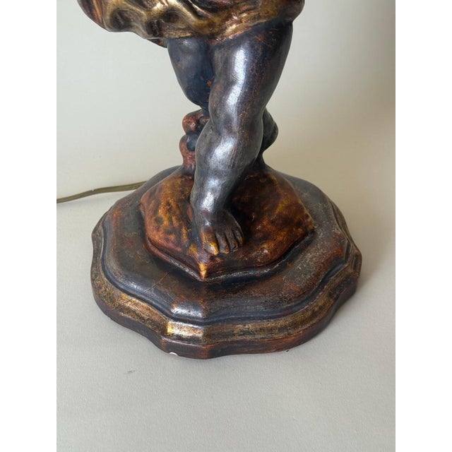 Italian Putti Table Lamps in Giltwood, 1970s, Set of 2 For Sale - Image 11 of 18