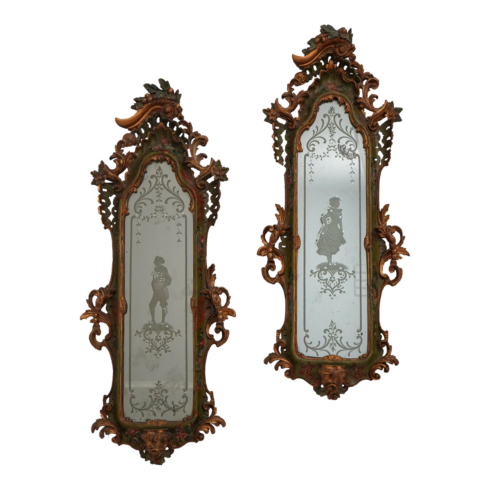 Curated visual reference: Picture Idea: Pair Antique Venetian Etched Glass Wall Mirrors