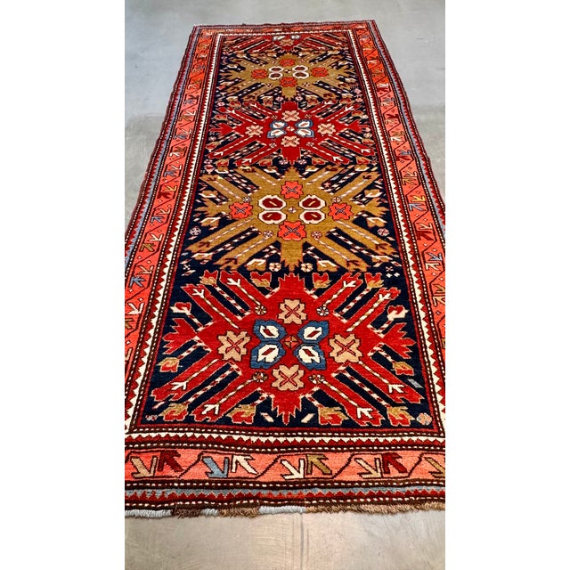 Red Antique Starburst Design Kazak Rug 4'3" X 9'10" For Sale - Image 8 of 13