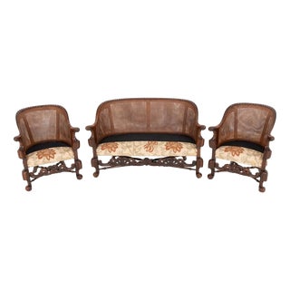 Bergere Sofa and Chairs, 1875, Set of 3 For Sale