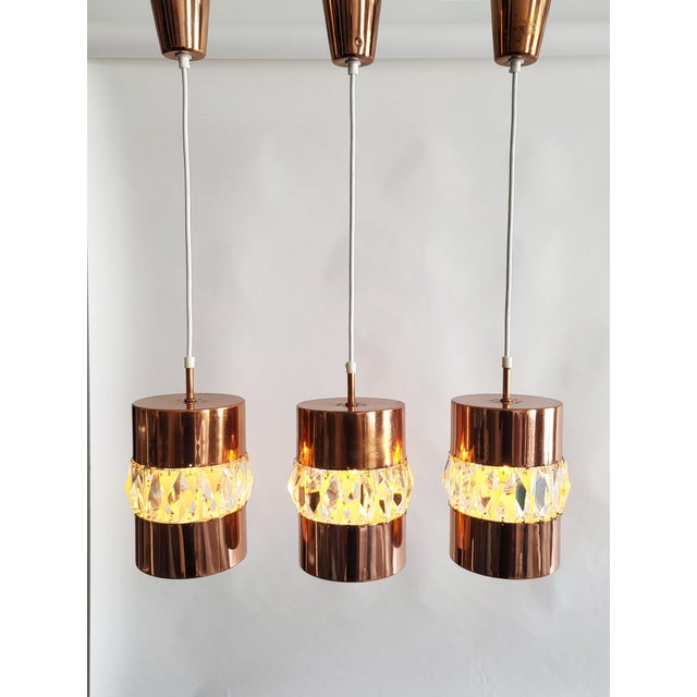 Mid-Century Modern Modernist Crystal and Copper Pendant Lights from Bakalowits & Söhne, Austria, 1960s, Set of 3 For Sale - Image 3 of 12