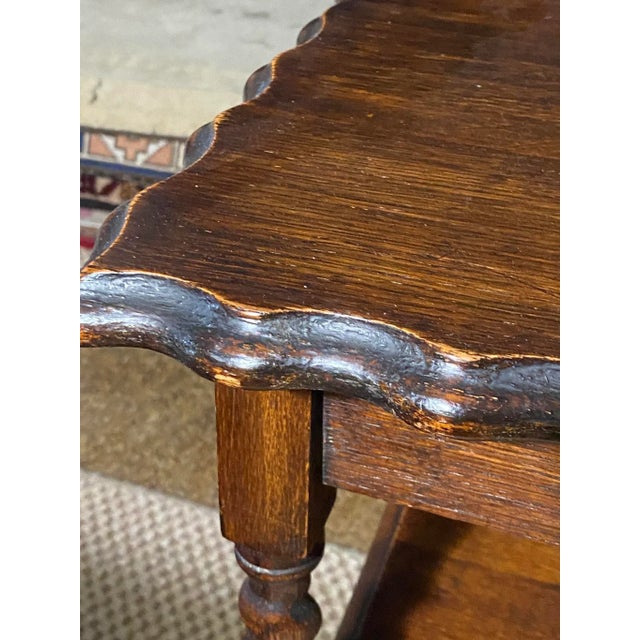 Wood 1930s English Barley Twist 2 Tier Scalloped Side Table For Sale - Image 7 of 12