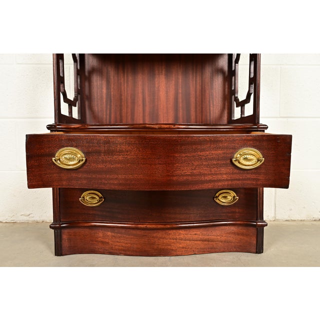 Wood Baker Furniture Style Chinese Chippendale Carved Mahogany Étagère or Bookcase For Sale - Image 7 of 17