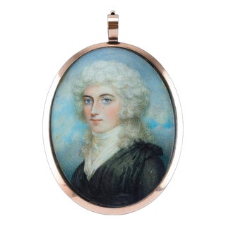 Antique Georgian Portrait Miniature Pendant with 14K Gold Frame, 1800 For Sale