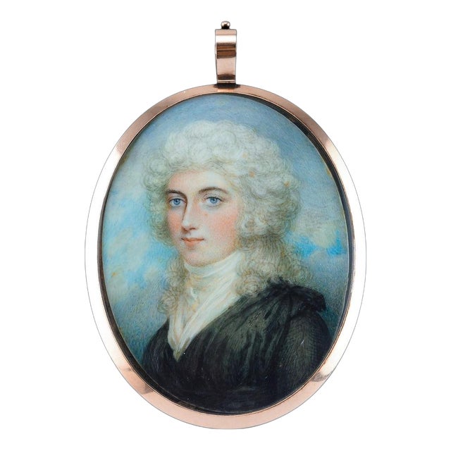Antique Georgian Portrait Miniature Pendant with 14K Gold Frame, 1800 For Sale