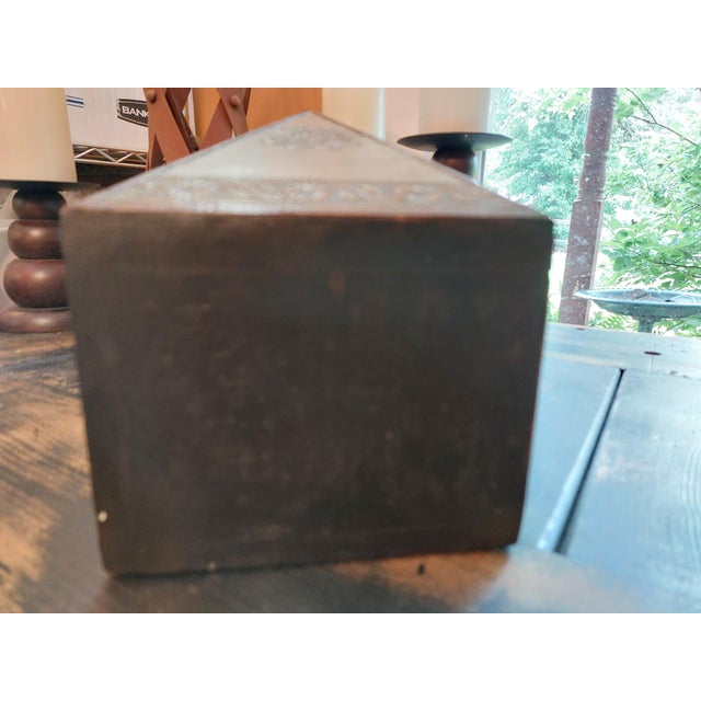 Vintage Elegant Indian 6-Drawer Stamped Metal & Wood Jewelry Trinket Chest For Sale - Image 4 of 13
