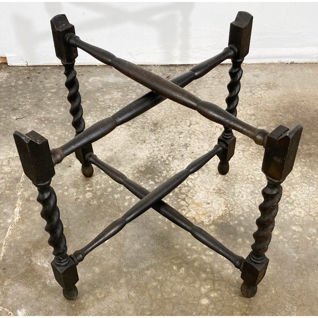 Wood Vintage Engraved Blue Willow Pattern Brass Tray Table For Sale - Image 7 of 9