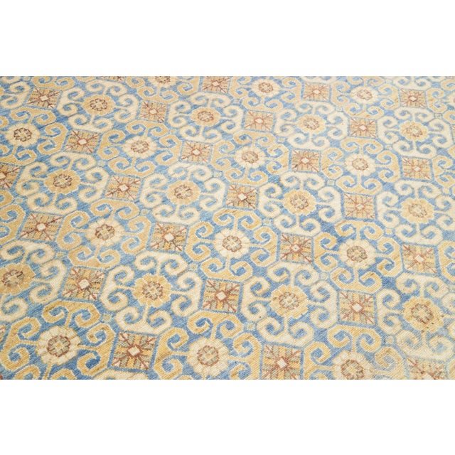 Beige Handmade Modern Khotan Wool Rug With Allover Design in Beige and Blue For Sale - Image 8 of 10