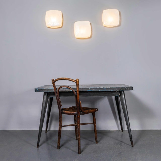 : 1950’s new old stock czech opaline ribbed dish wall – ceiling lamp. Each lamp has been cleaned and restored. Each lamp...