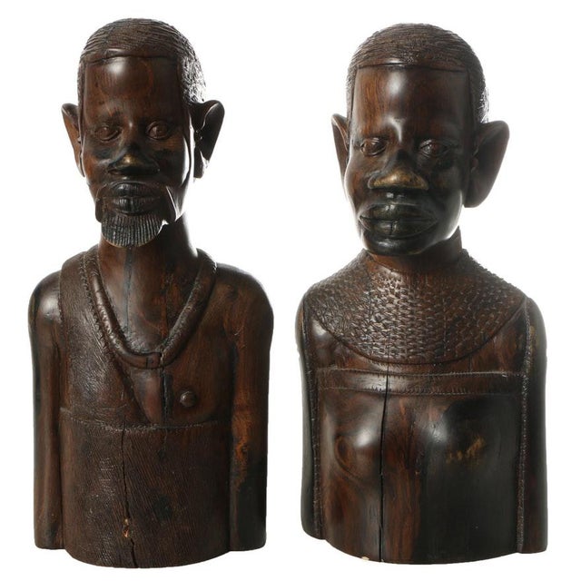 1930s African Carved Wood Busts of Male and Female - a Pair For Sale In Miami - Image 6 of 6