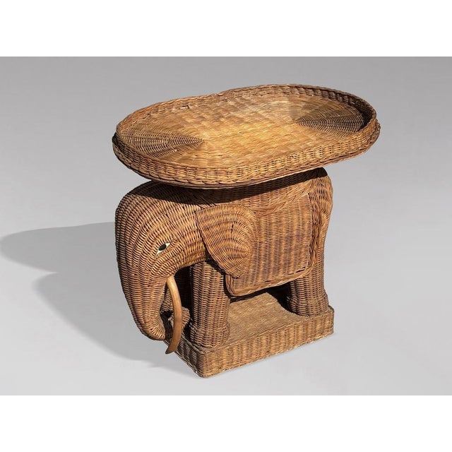 Beige Italian Handwoven Wicker Elephant Shaped Side Table from Vivai Del Sud, 1970 For Sale - Image 8 of 10