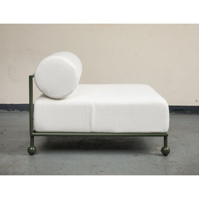Modern Outdoor Lounge Chair With Olive Green Stainless Steel Frame For Sale - Image 10 of 17