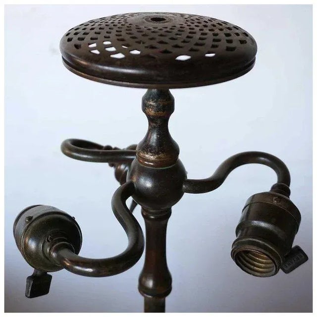 American Tiffany Studios Bronze Root Leg Three-Light Table Lamp Base For Sale In Denver - Image 6 of 13