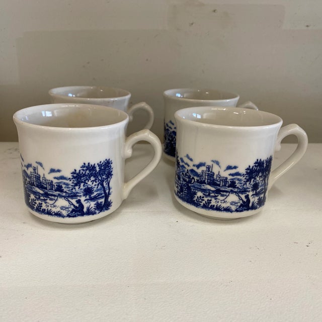 Ceramic 1970s Pastoral Chinoiserie Blue and White Cups - Set of 4 For Sale - Image 7 of 7