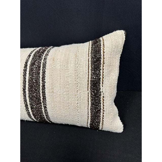Turkish Hemp Pillow Cushion Natural Beige Black Cushion Cover 14x40 For Sale - Image 4 of 4