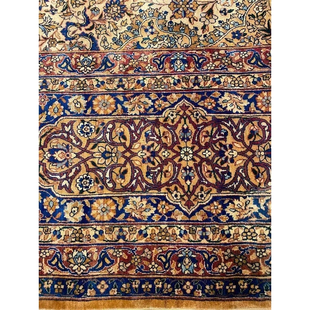 Textile Antique Persian Kerman Carpet, Oriental Rug, Handmade, Ivory, Gold, Blue, Soft For Sale - Image 7 of 10