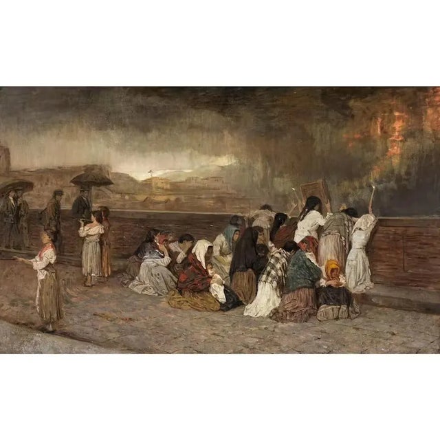 Gioacchino Toma, The Ash Rain of Mount Vesuvius, 19th Century, Oil on Canvas, Framed For Sale - Image 10 of 12