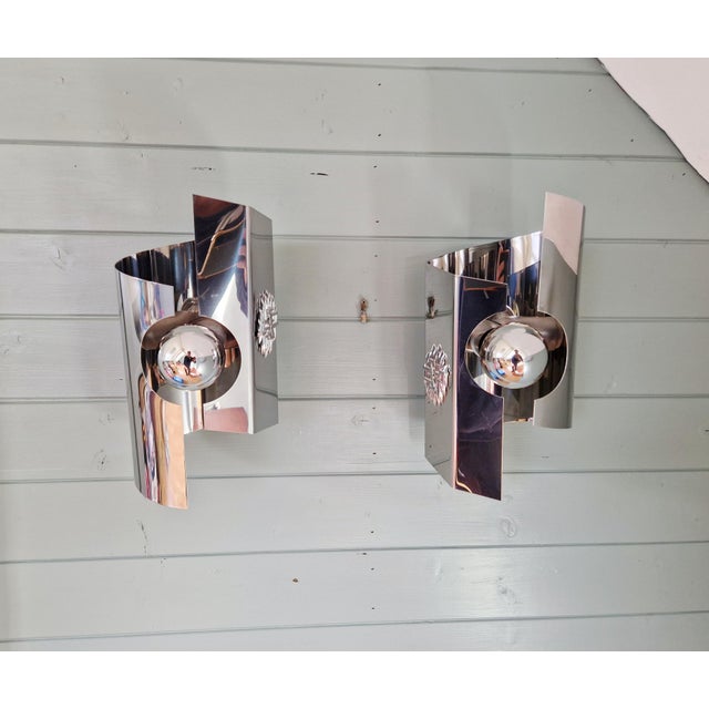 Space Age Wall Sconces in Chromed Metal, 1970, Set of 2 For Sale - Image 3 of 15