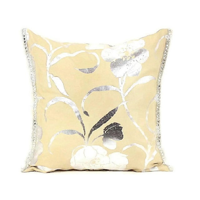 Hand-Painted Silver Floral Pillow For Sale - Image 13 of 13