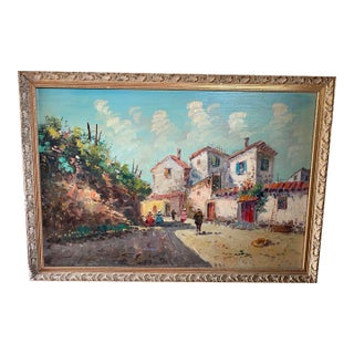 Mid-Century Mediterranean Impressionist Framed Landscape Painting Signed Rino For Sale