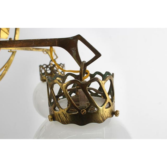 Brown Art Nouveau Liberty Style Brass and Glass Chandelier Late Xix Sec Austria For Sale - Image 8 of 17
