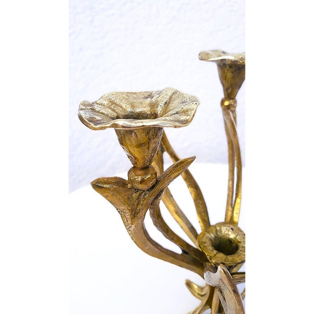 Metal French Art Nouveau Brass Floral Candlestick, 1910s For Sale - Image 7 of 8