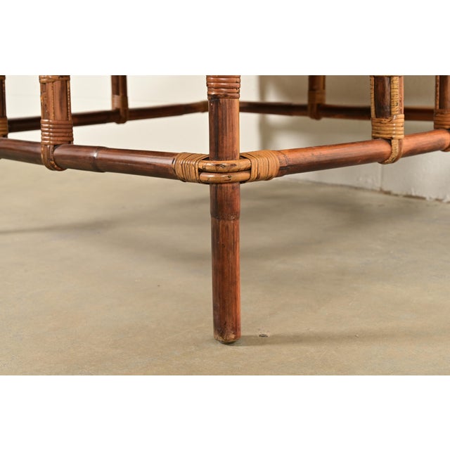 Brown John Wisner for Ficks Reed Mid-Century Hollywood Regency Bamboo Rattan Tile Top Coffee Table, 1950s For Sale - Image 8 of 10