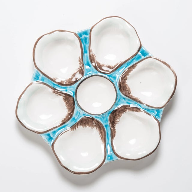 Contemporary Turquoise Ceramic Oyster Plates - a Pair For Sale - Image 3 of 5