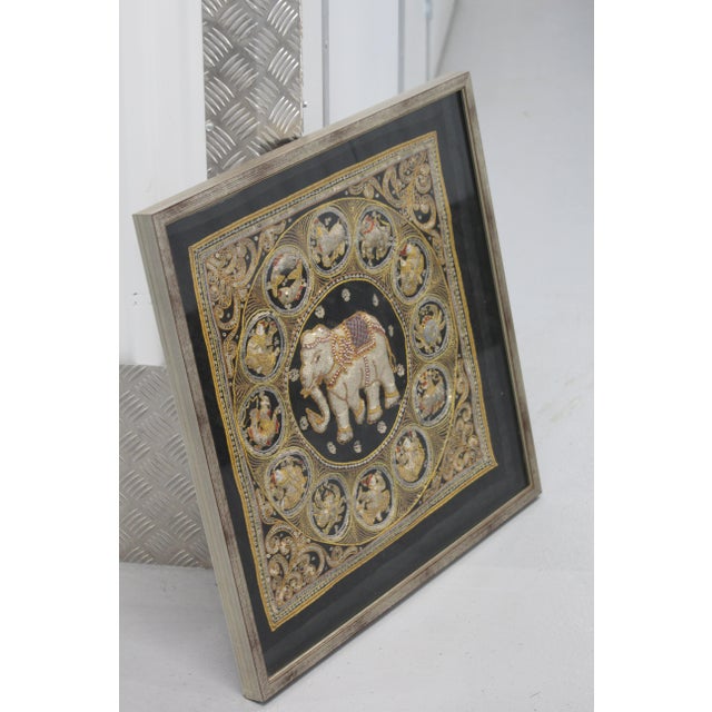 Embroidered Elephant Kalaga Wall Tapestry, 1980s For Sale - Image 12 of 16